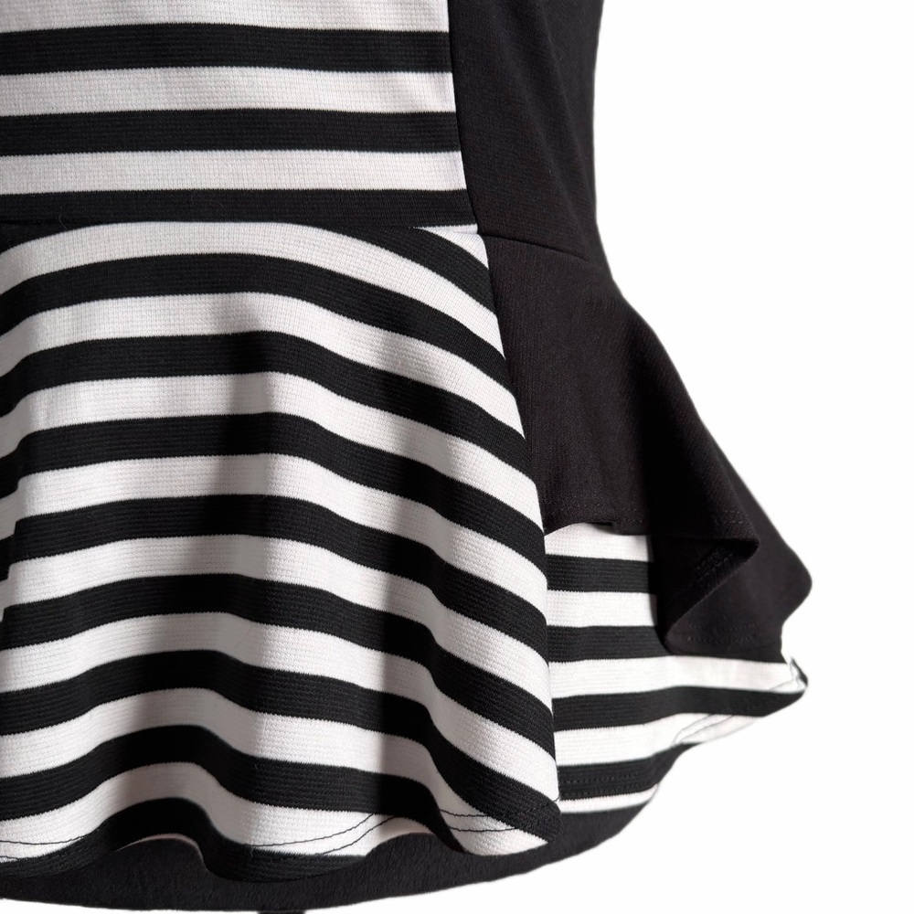 BCX- Black and White Striped Peplum Top (sz s) NWOT - Picture 2 of 10